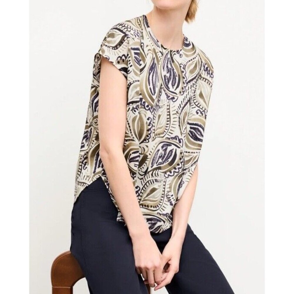 M.M. Lafleur The Didion Top Washable Silk Charmeuse Women XS Brushstroke Paisley